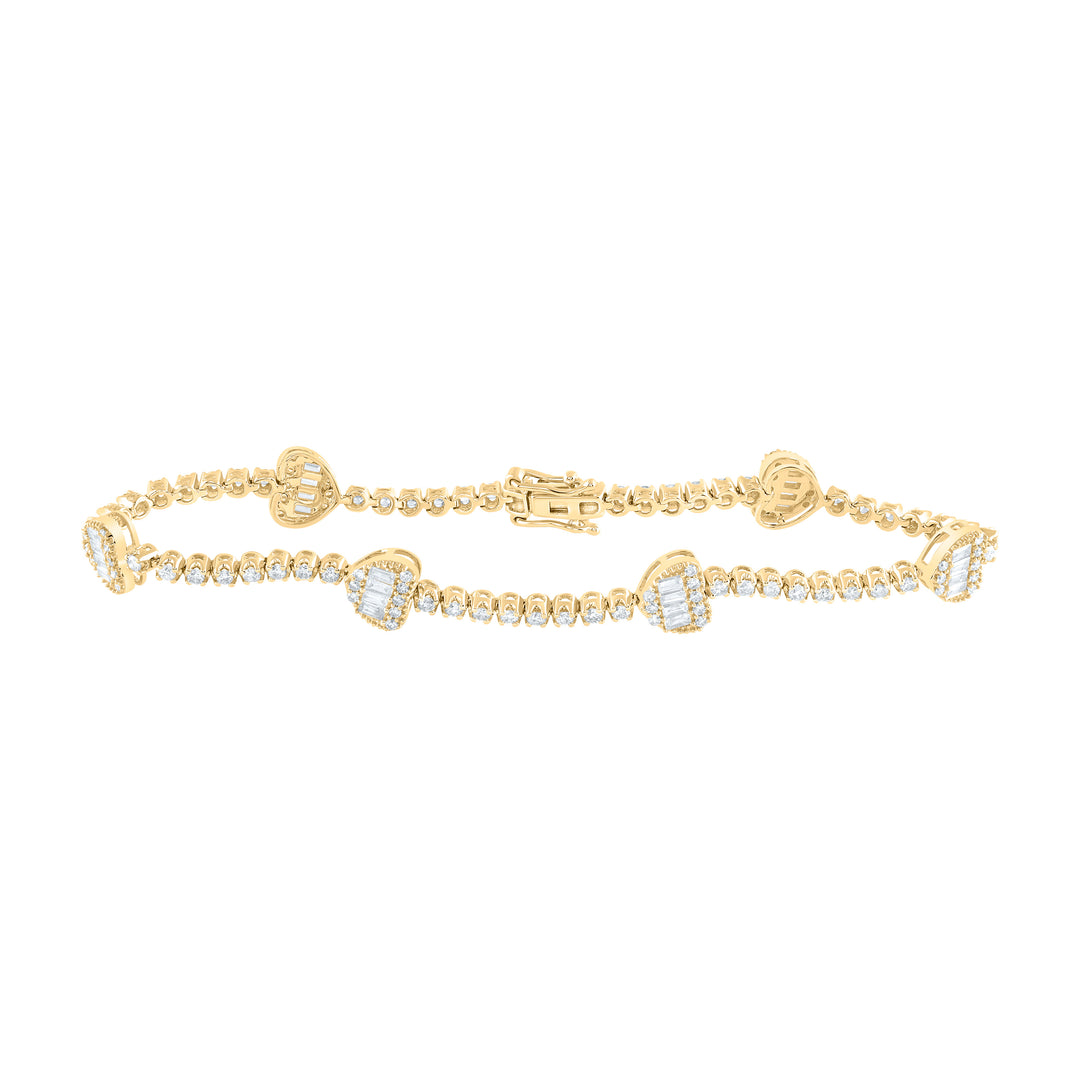 10kt Yellow Gold Diamond Heart Bracelet 1-7/8 ctw