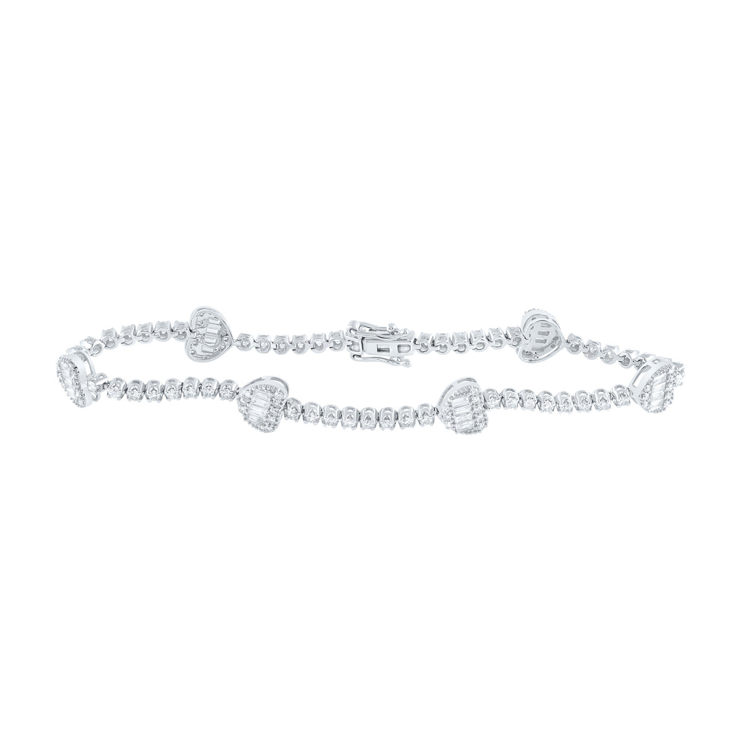 10kt White Gold Diamond Heart Bracelet 1-7/8 ctw
