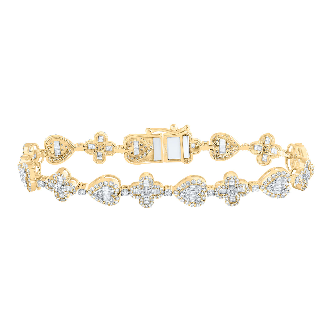 10kt Yellow Gold Women's Diamond Clover Heart Bracelet 3-1/5 ctw