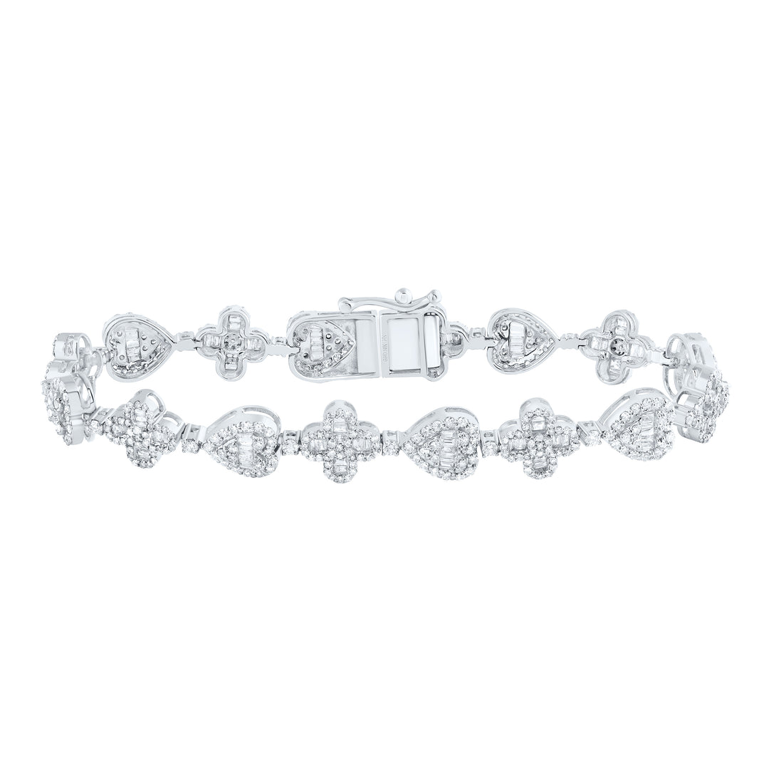 10kt White Gold Women's Diamond Clover Heart Bracelet 3-1/5 ctw