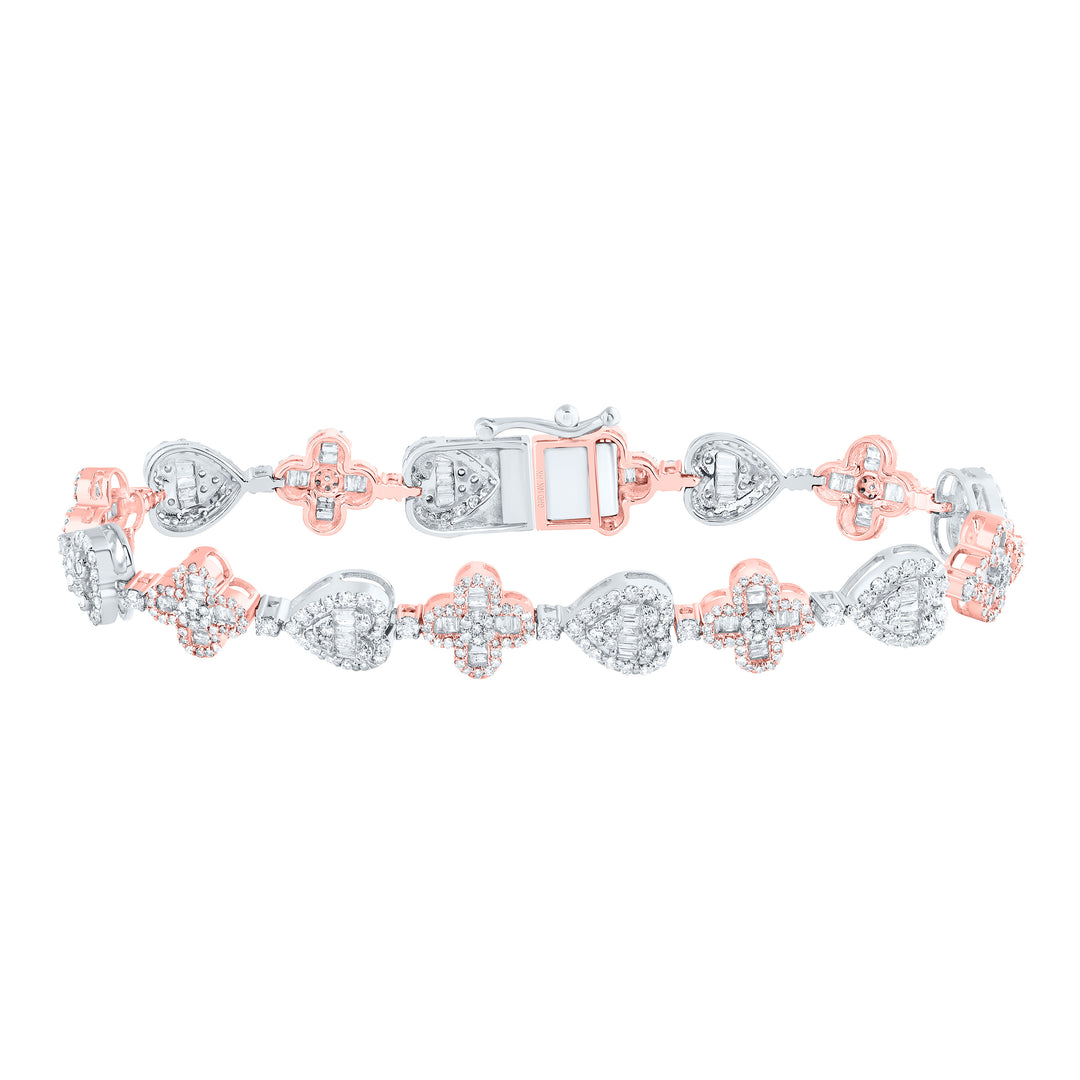 10K White Rose Women's Diamond Clover Heart Bracelet 3-1/5 ctw