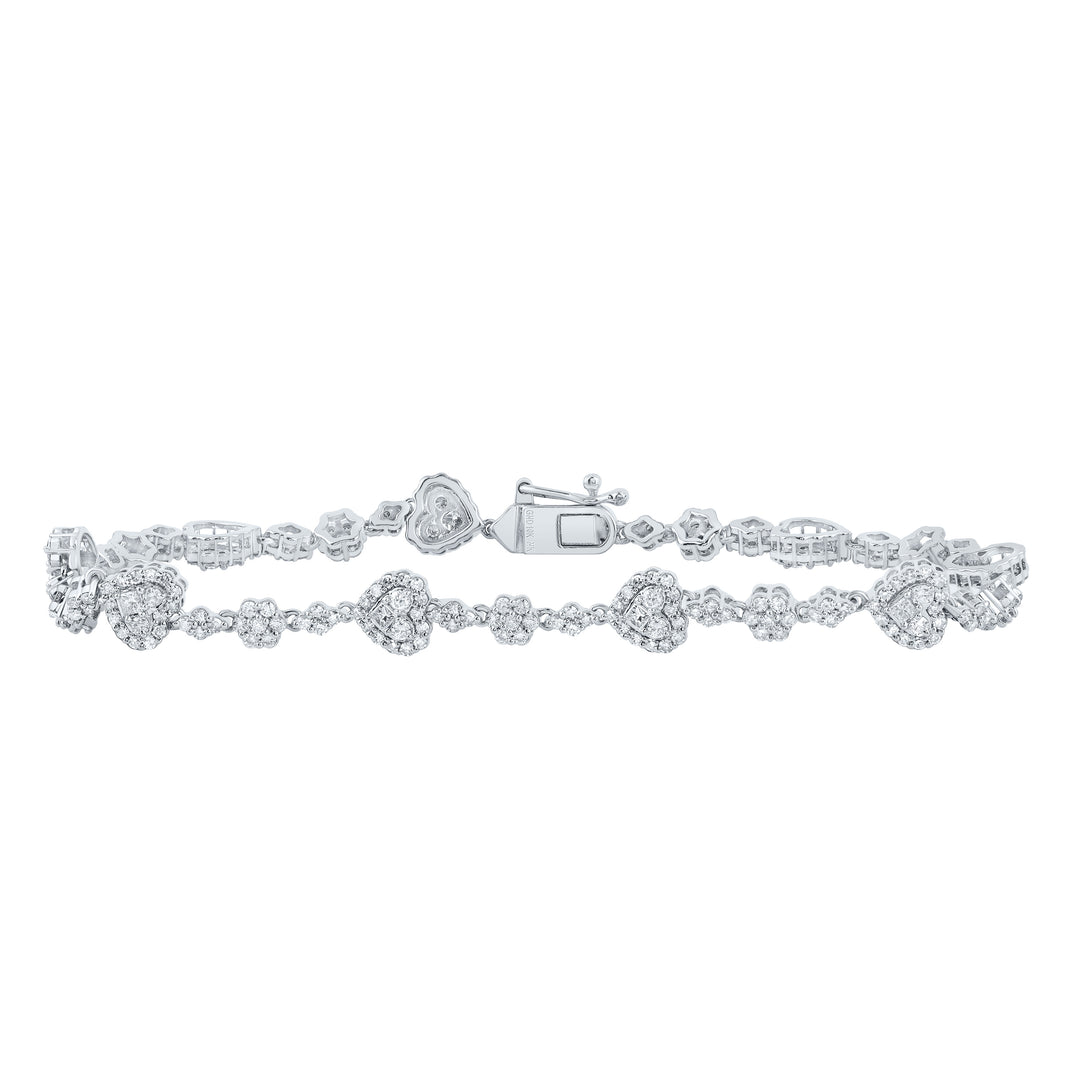 10kt White Gold Diamond Heart Bracelet 1-3/4 ctw