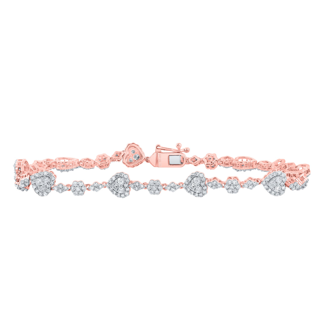 10kt Rose Gold Diamond Heart Bracelet 1-3/4 ctw