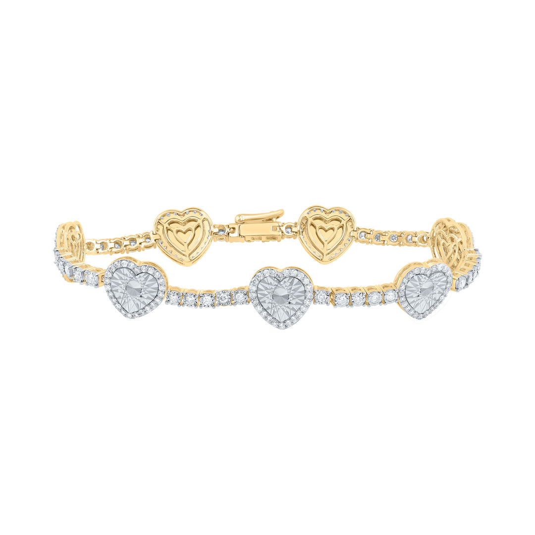 14kt Yellow Gold Diamond Heart Bracelet 1-5/8 ctw