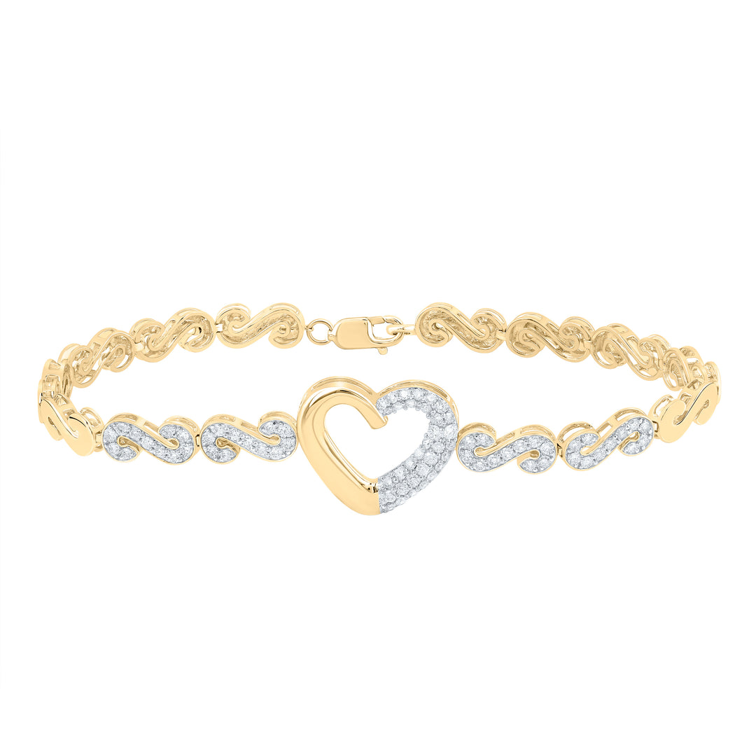 10kt Yellow Gold Diamond Heart Bracelet 1 ctw