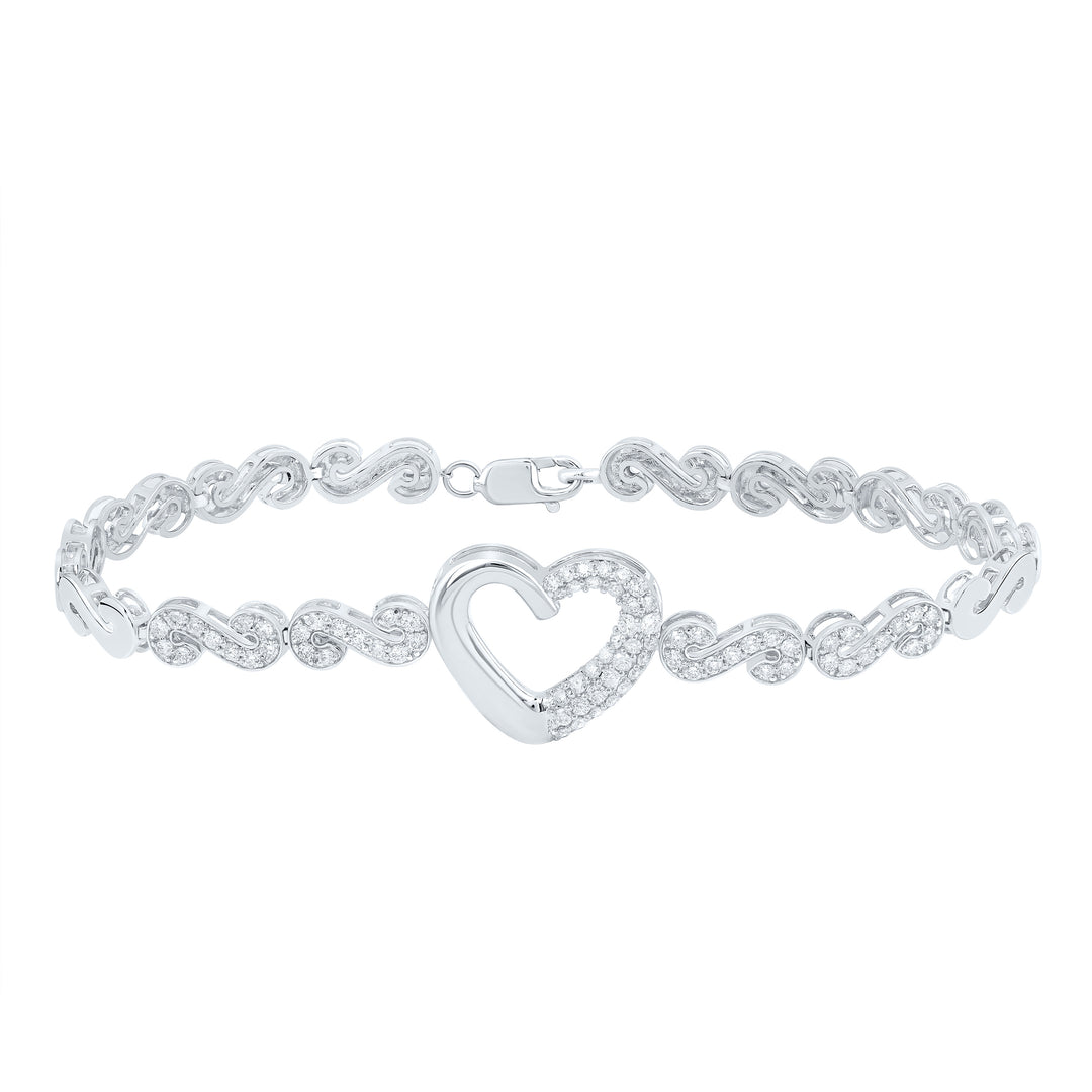 10kt White Gold Diamond Heart Bracelet 1 ctw