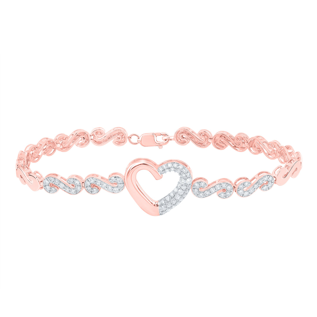 10kt Rose Gold Diamond Heart Bracelet 1 ctw