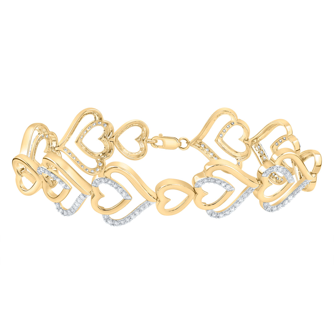 10kt Yellow Gold Diamond Heart Bracelet 1-5/8 ctw
