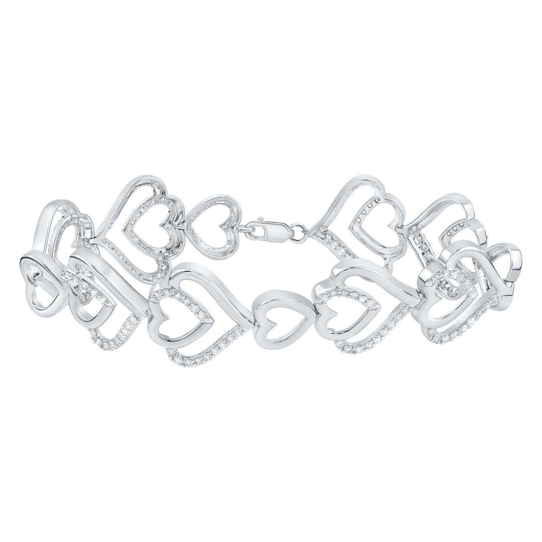 10kt White Gold Diamond Heart Bracelet 1-5/8 ctw