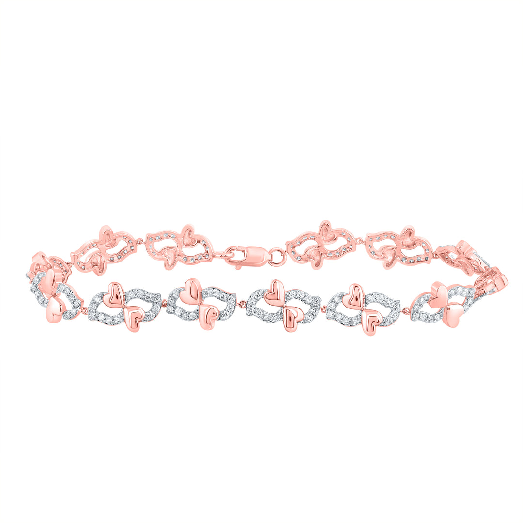 10kt Rose Gold Diamond Heart Bracelet 1-1/5 ctw