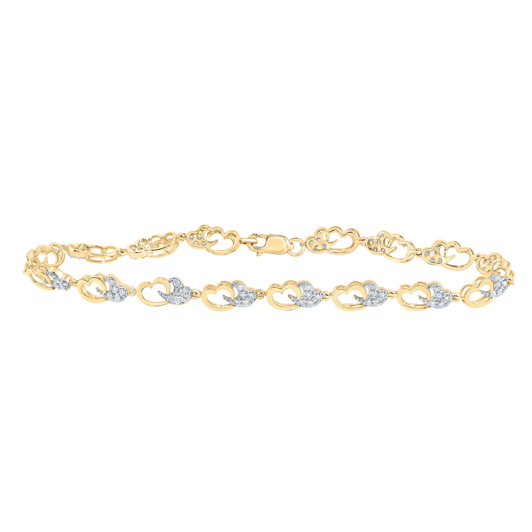 10kt Yellow Gold Diamond Heart Bracelet 1/2 ctw