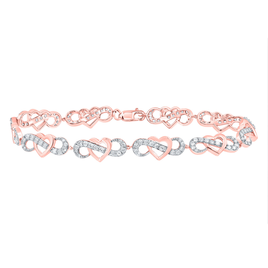 10kt Rose Gold Diamond Heart Bracelet 1-1/3 ctw
