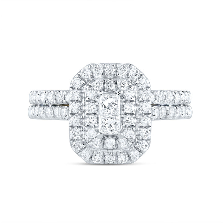 1CTW-DIA ANA M EMERALD DOUBLE HALO FASHION BRIDAL SET