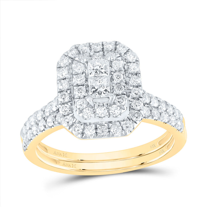 1CTW-DIA ANA M EMERALD DOUBLE HALO FASHION BRIDAL SET