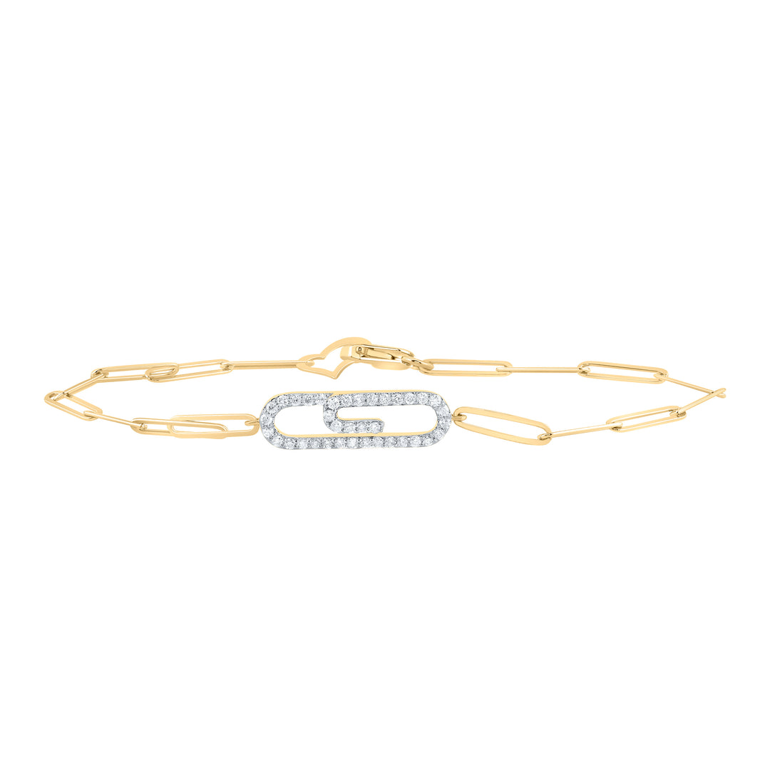 10kt Yellow Gold Diamond Paper Clip Bracelet 1/4 ctw