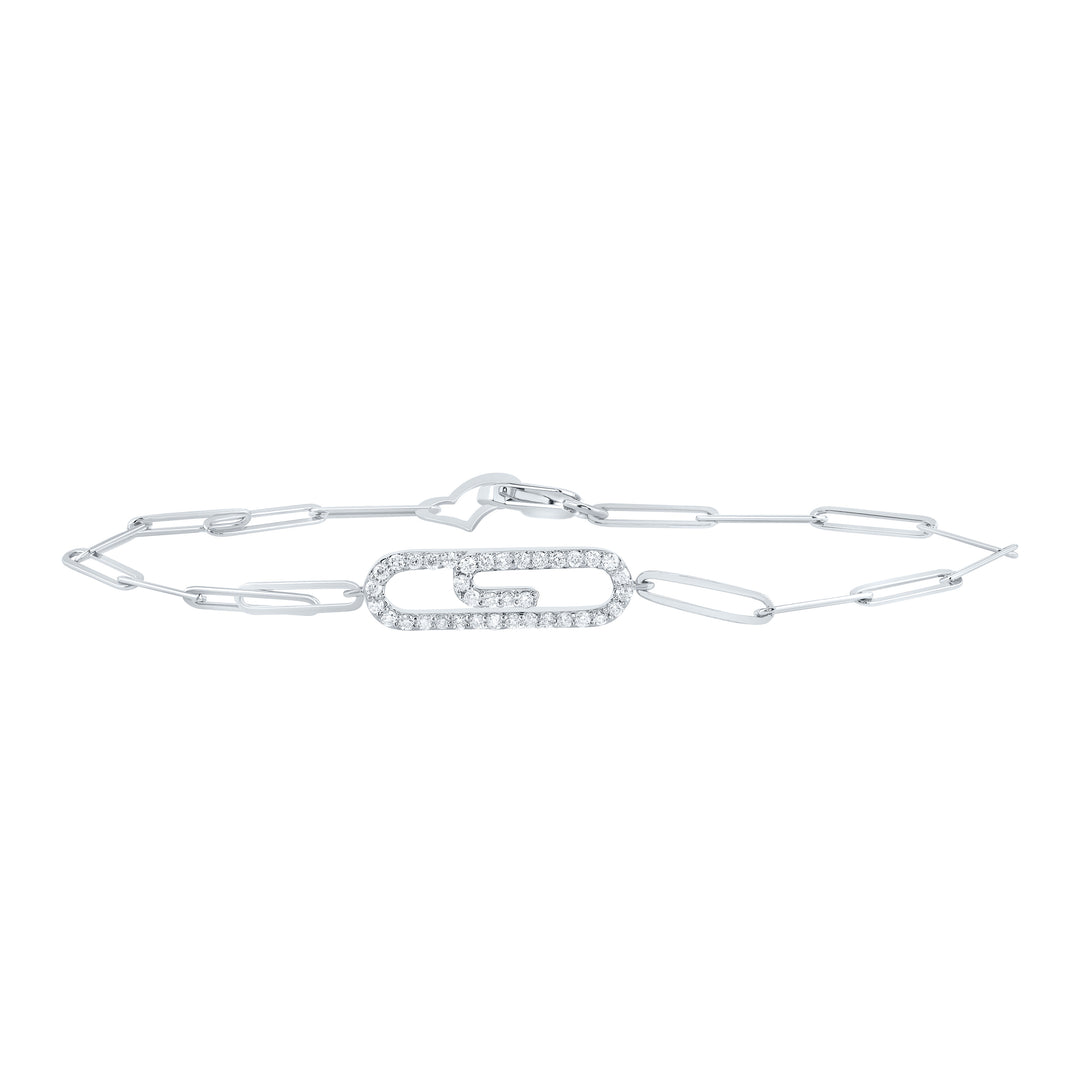 10kt White Gold Diamond Paper Clip Bracelet 1/4 ctw