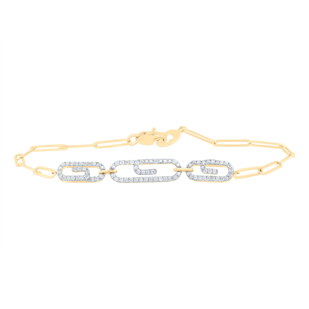 10kt Yellow Gold Diamond Paper Clip Bracelet 1/2 ctw