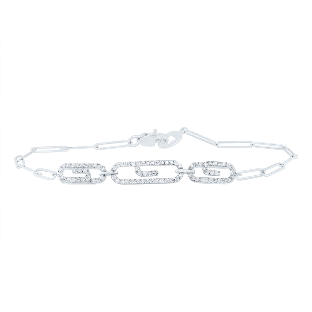 10kt White Gold Diamond Paper Clip Bracelet 1/2 ctw