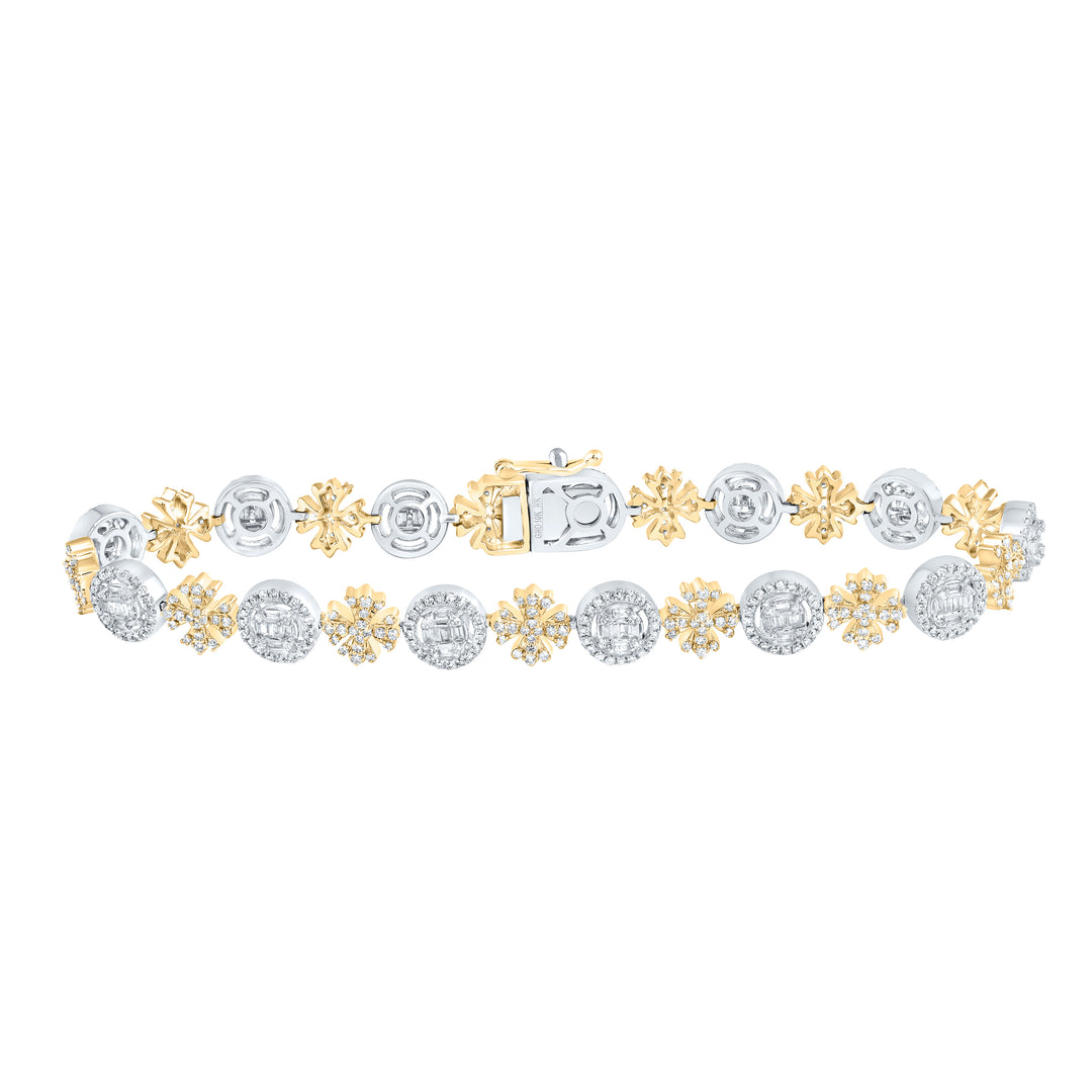 10K Yellow White Diamond Cross Bracelet 2-1/2 ctw