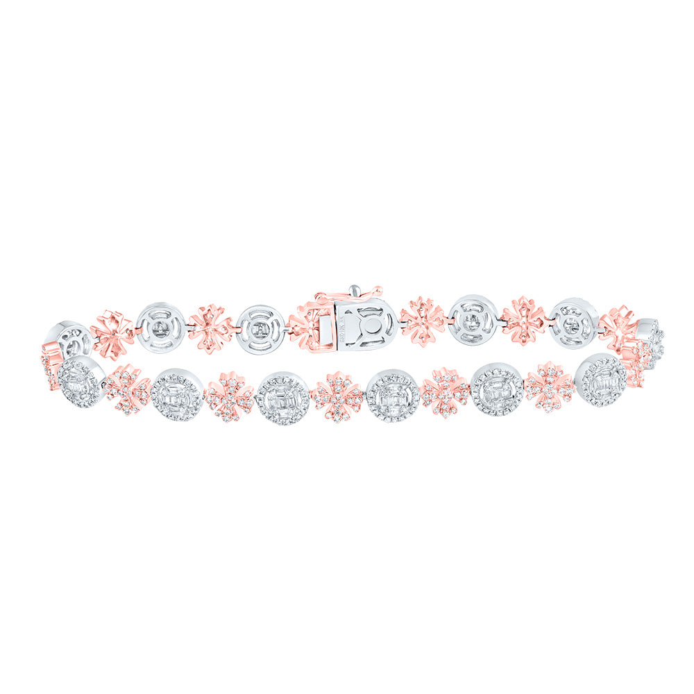 10K Rose White Diamond Cross Bracelet 2-1/2 ctw