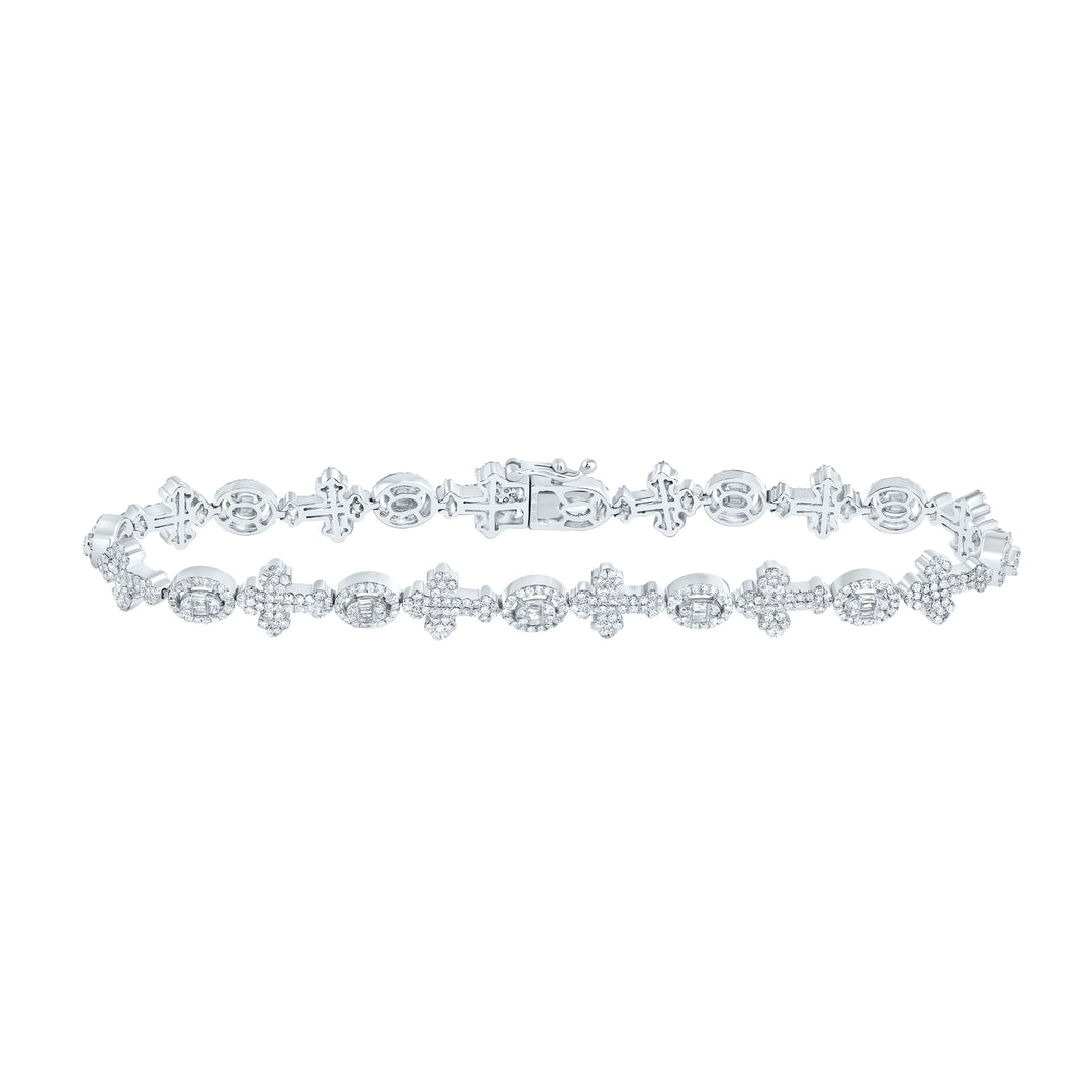 10kt White Gold Men's Diamond Cross Bracelet 2-5/8 ctw