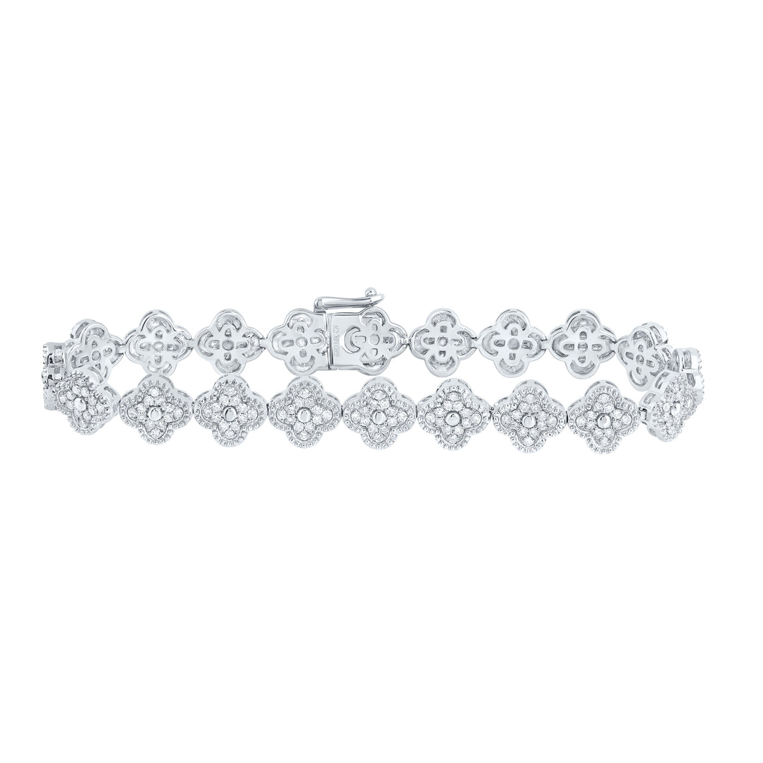 10kt White Gold Diamond Clover Bracelet 1-3/4 ctw