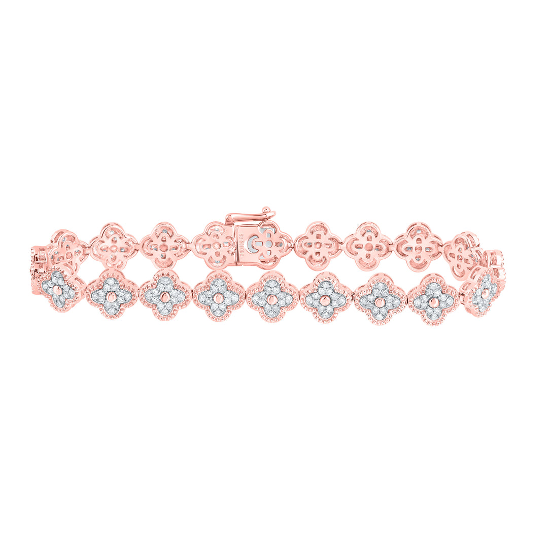 10kt Rose Gold Diamond Clover Bracelet 1-3/4 ctw