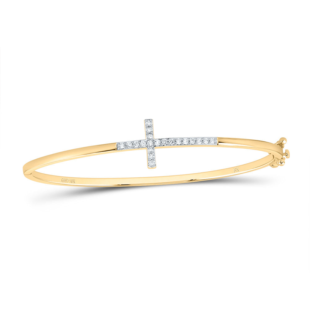 10kt Yellow Gold Diamond Cross Bangle 1/5 ctw