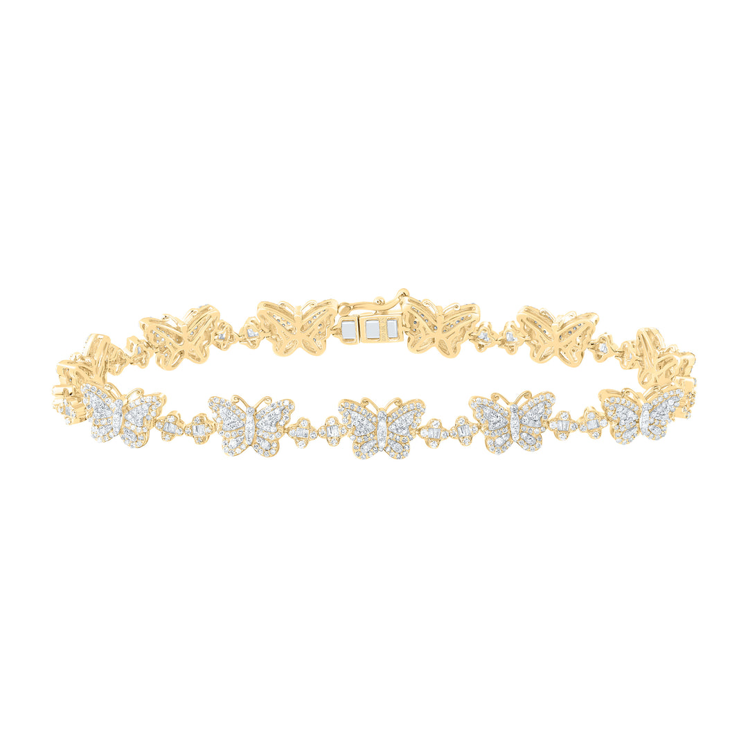 10kt Yellow Gold Women's Diamond Butterfly Clover Bracelet 2 ctw