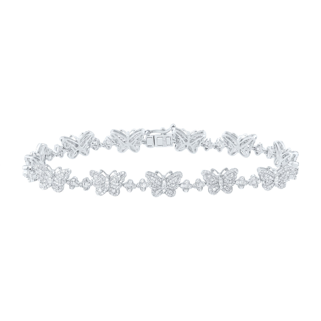 10kt White Gold Women's Diamond Butterfly Clover Bracelet 2 ctw