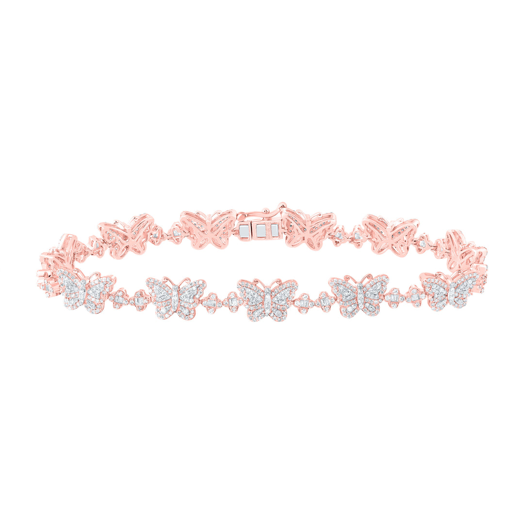 10kt Rose Gold Women's Diamond Butterfly Clover Bracelet 2 ctw