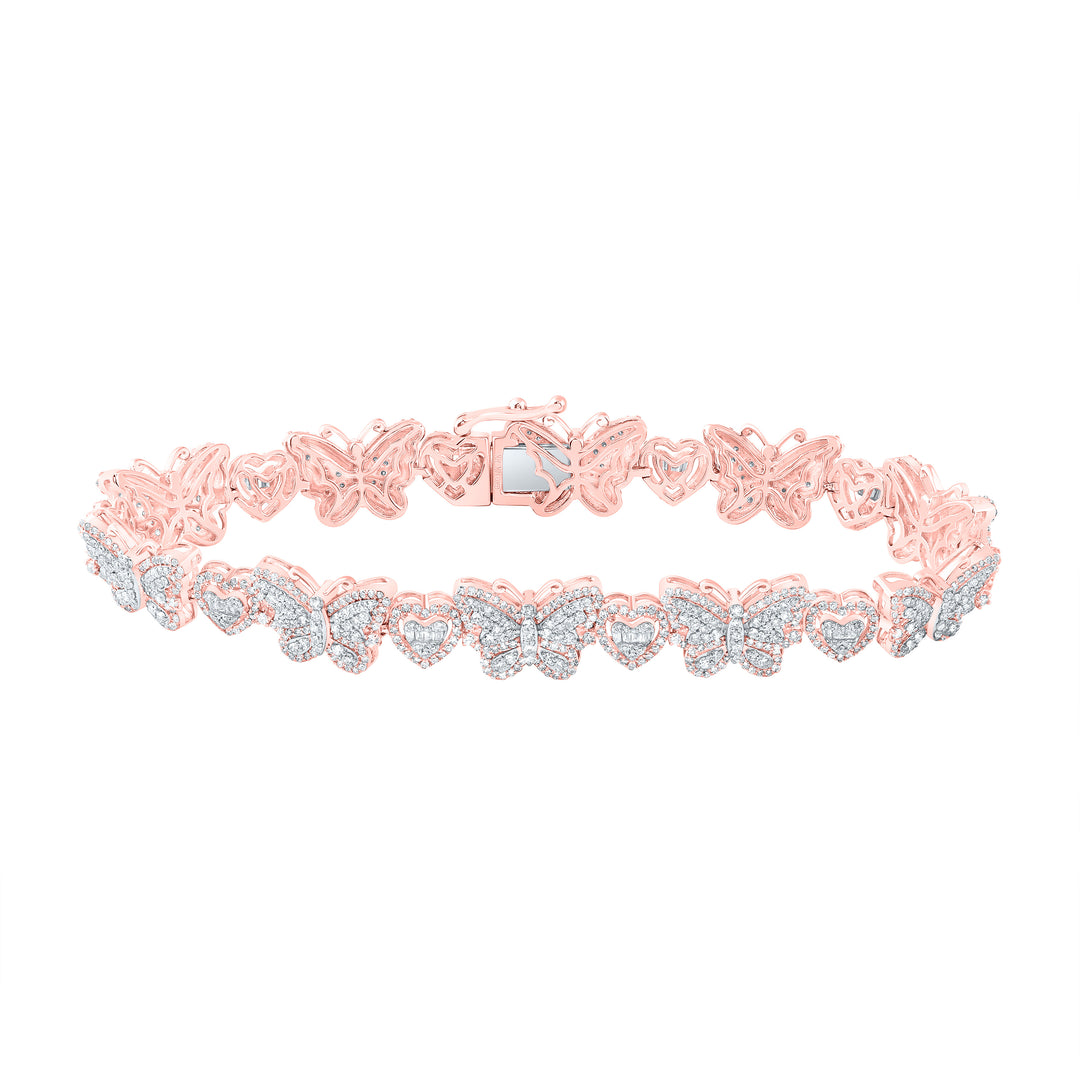 10kt Rose Gold Women's Diamond Butterfly Heart Bracelet 3 ctw