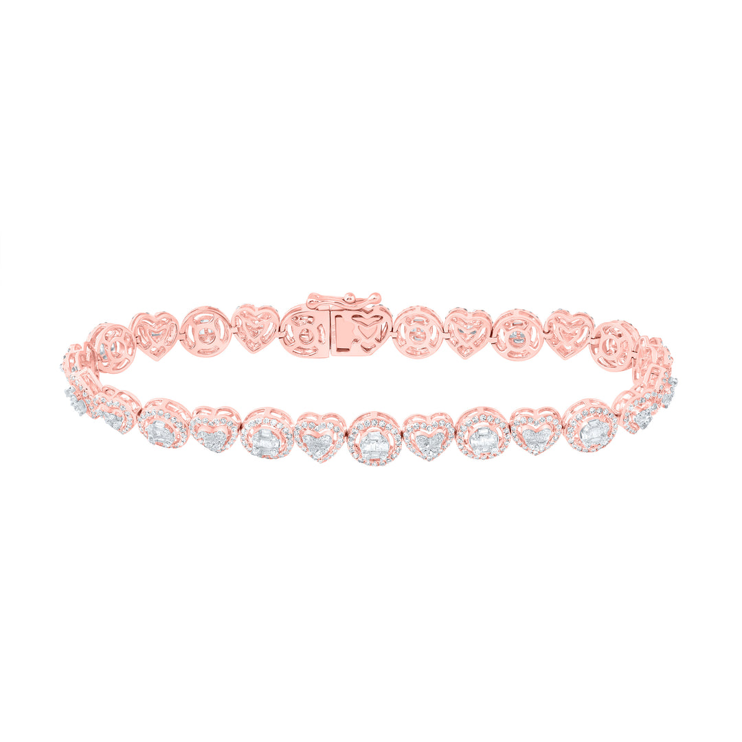 10kt Rose Gold Women's Diamond Heart Bracelet 2-1/2 ctw