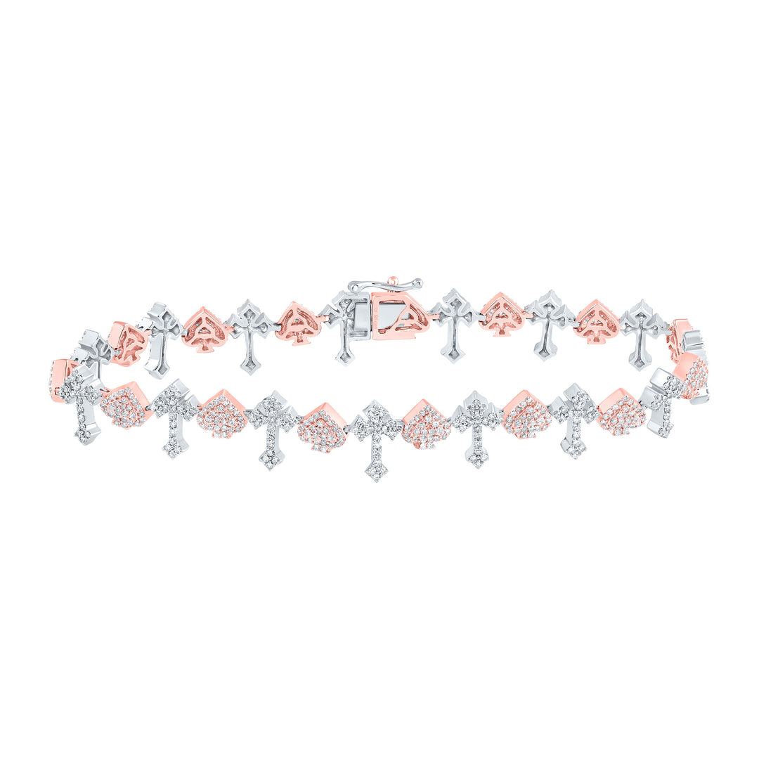 10K Rose White Men's Diamond Cross Bracelet 2-5/8 ctw