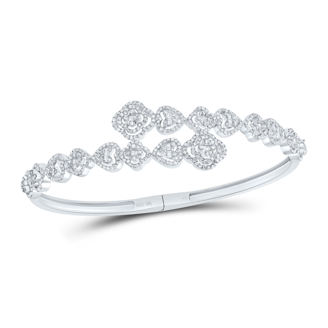10kt White Gold Diamond Clover Heart Bangle 1-5/8 ctw