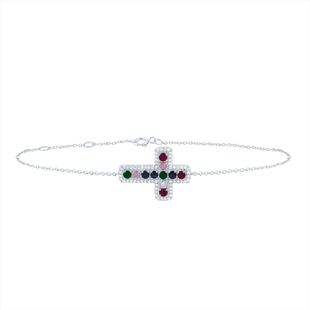 10kt White Gold Diamond Cross Bracelet 3/4 ctw