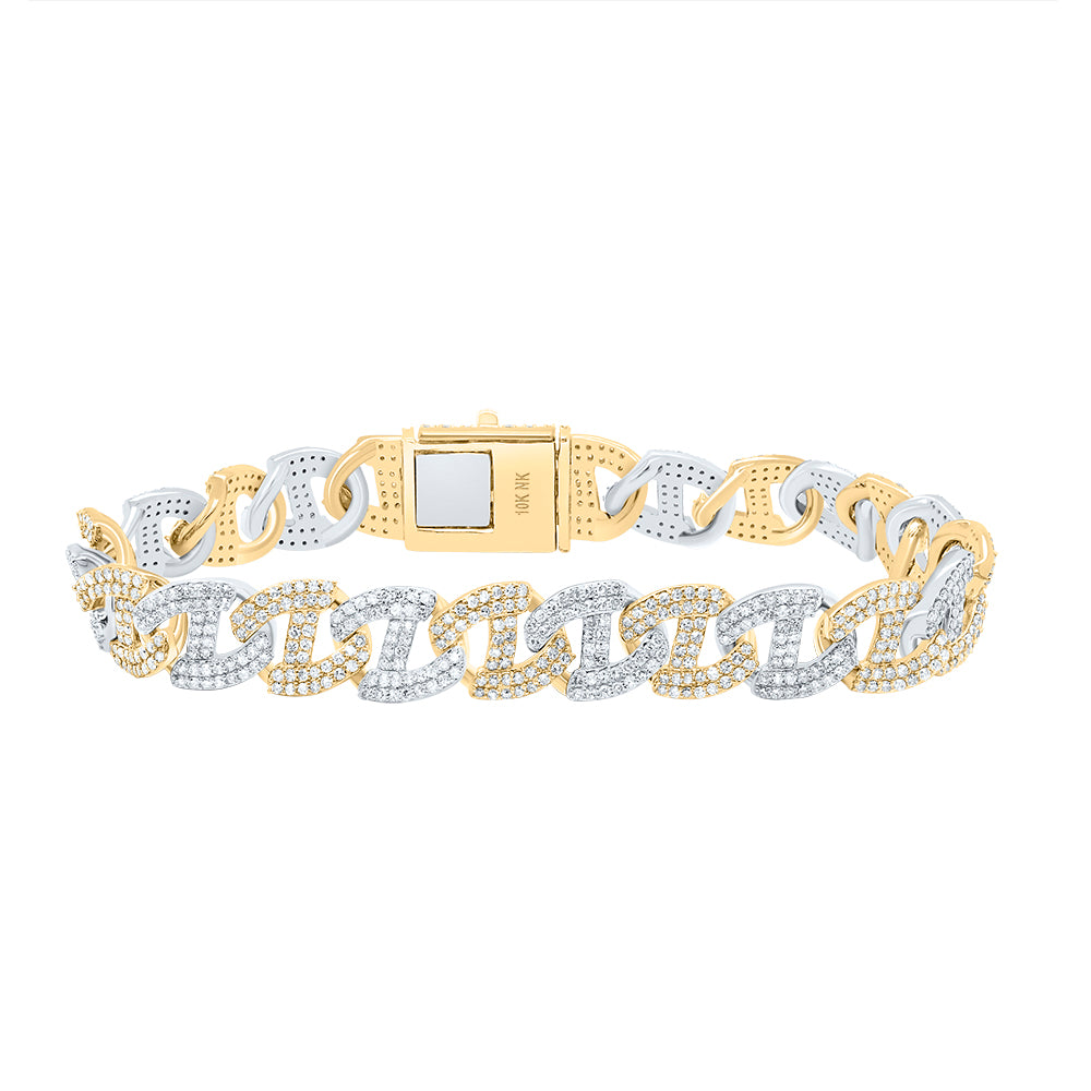 10K Yellow White Men's Diamond Cuban Link Bracelet 5-1/3 ctw