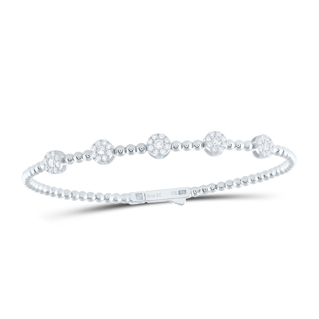 14kt White Gold F-H Diamond Flower Bangle 3/4 ctw