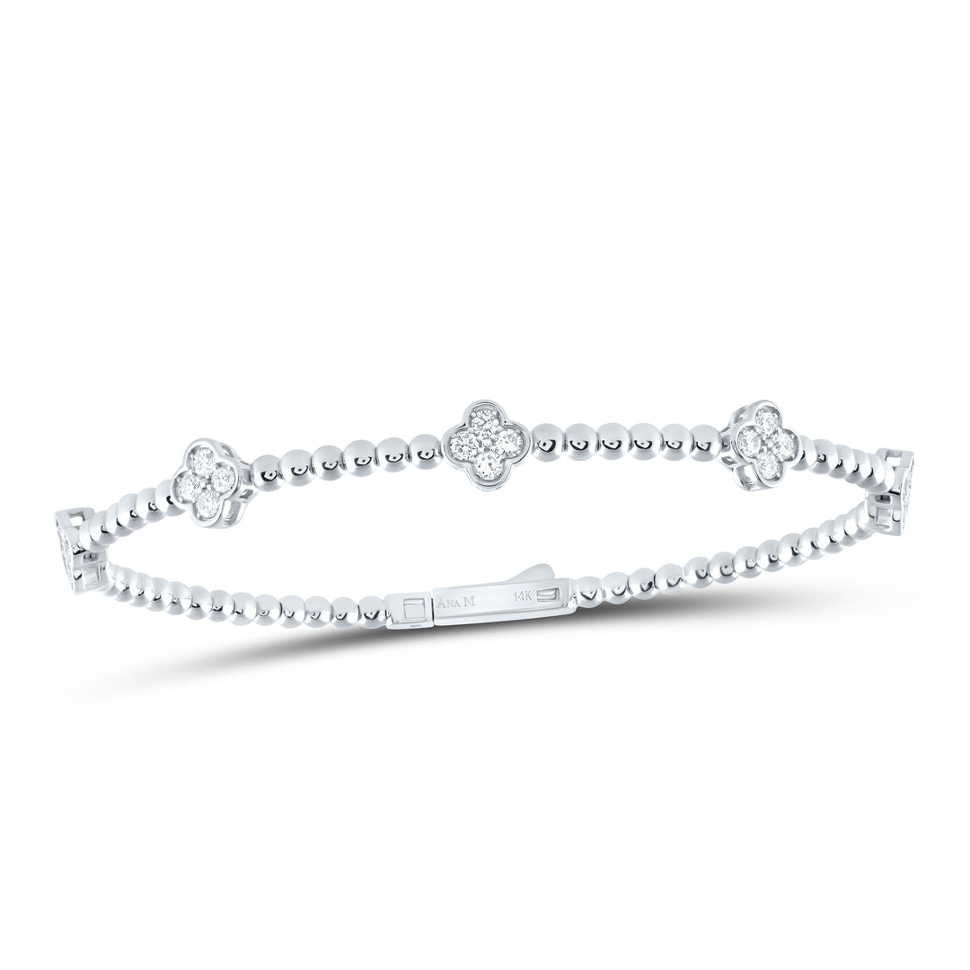14kt White Gold F-H Diamond Clover Bangle 3/4 ctw