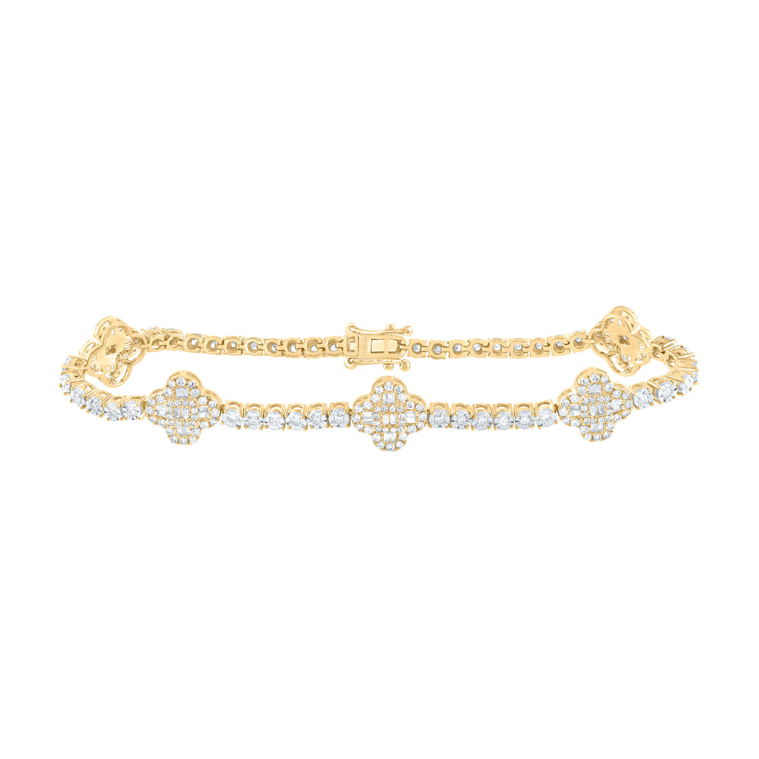 10kt Yellow Gold Diamond Clover Tennis Bracelet 1-1/2 ctw