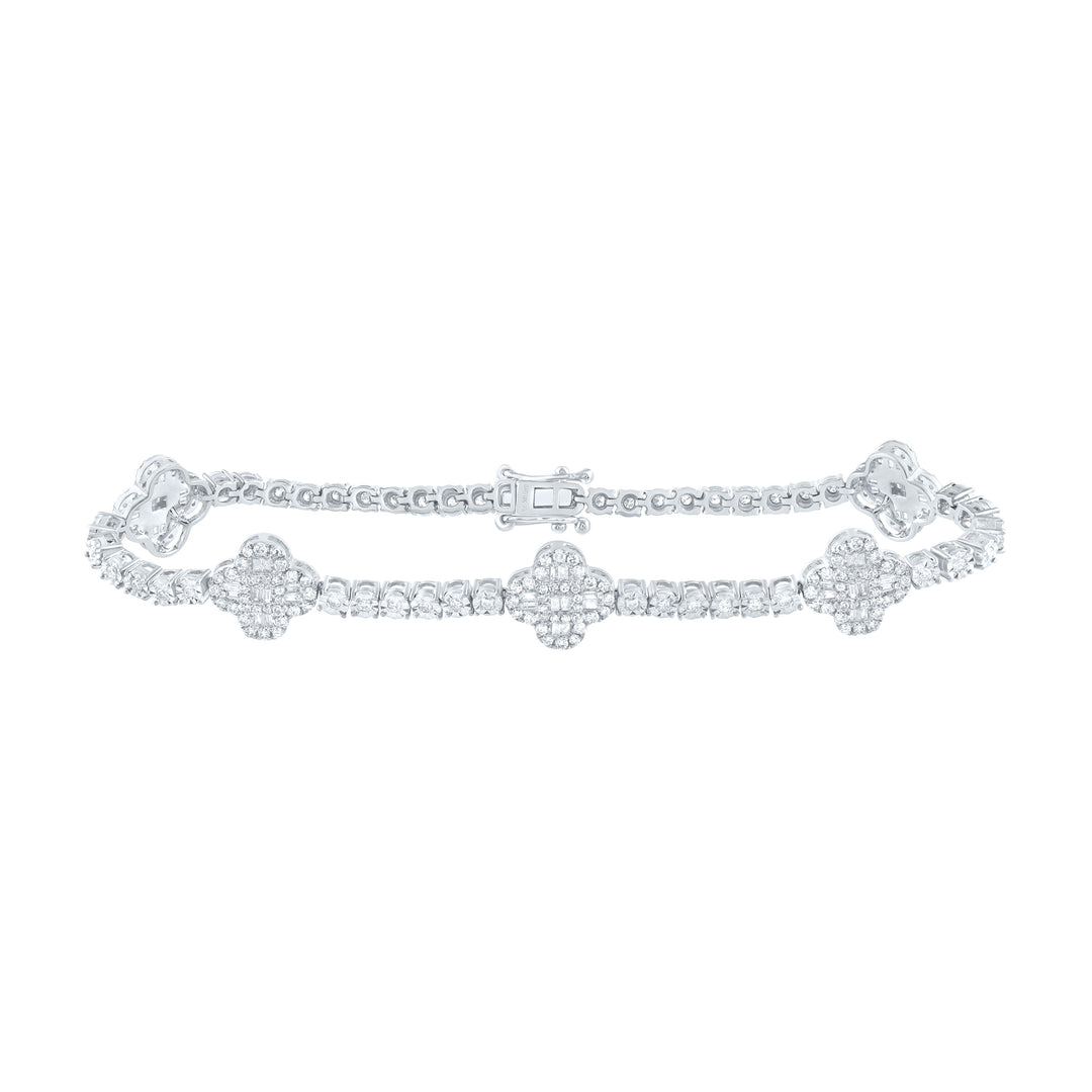 10kt White Gold Diamond Clover Tennis Bracelet 1-1/2 ctw