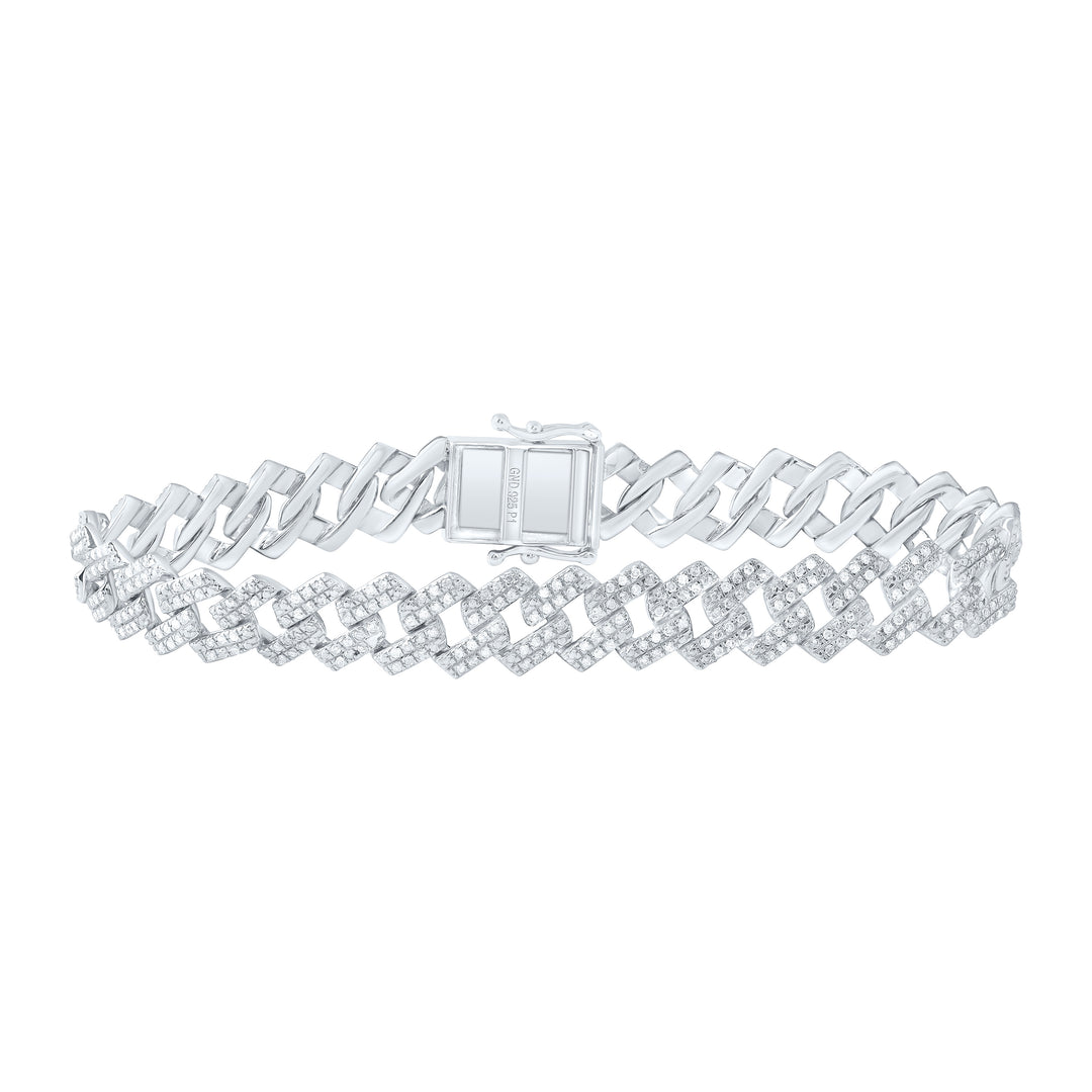 Sterling Silver Diamond Cuban Link Bracelet 2 ctw