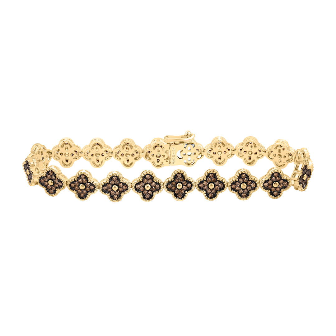 10kt Yellow Gold BROWN Diamond Clover Bracelet 1-7/8 ctw