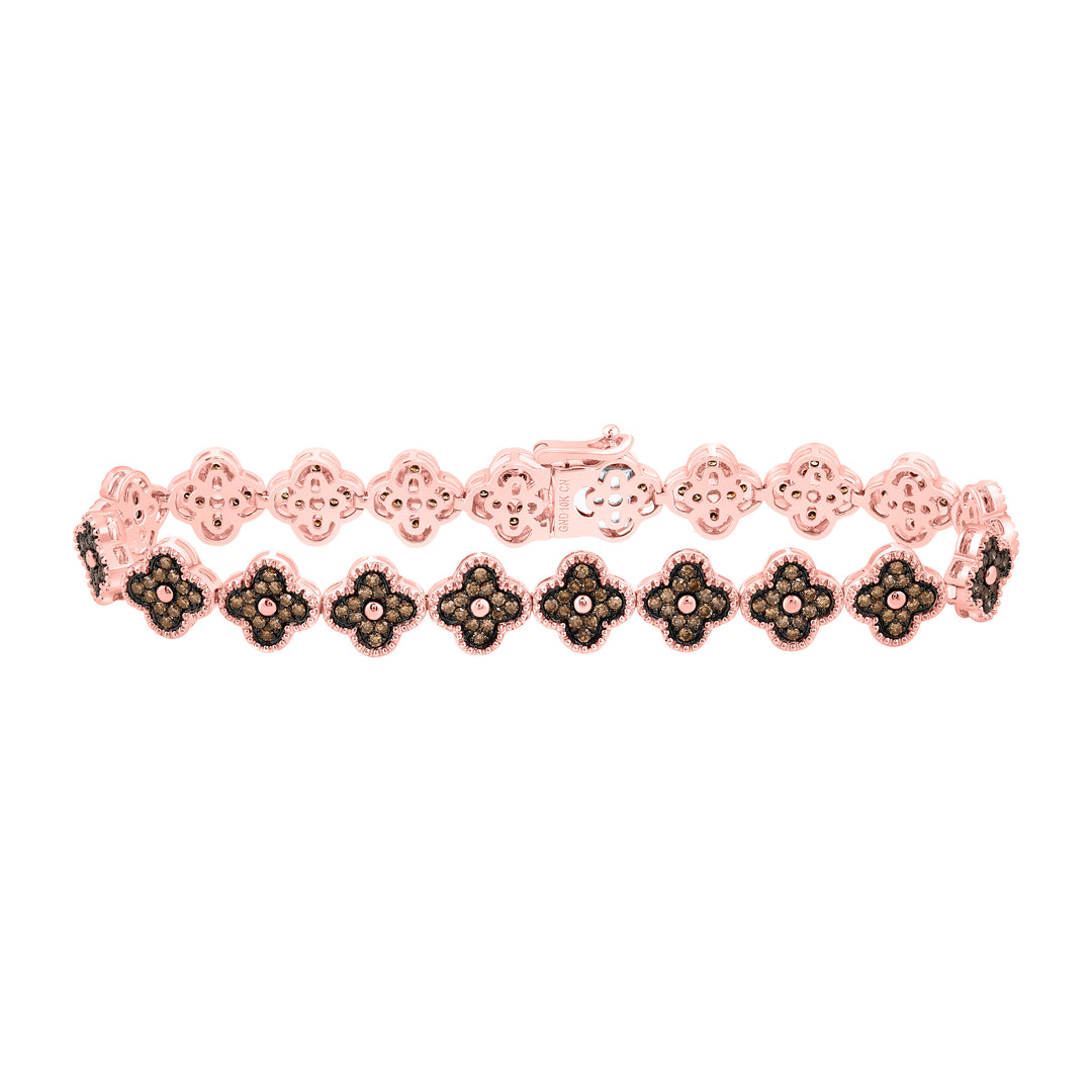 10kt Rose Gold BROWN Diamond Clover Bracelet 1-7/8 ctw