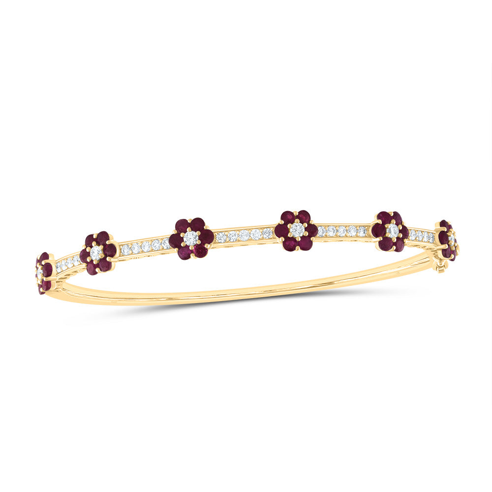 14kt Yellow Gold F-H Diamond Flower Bangle 3/4 ctw