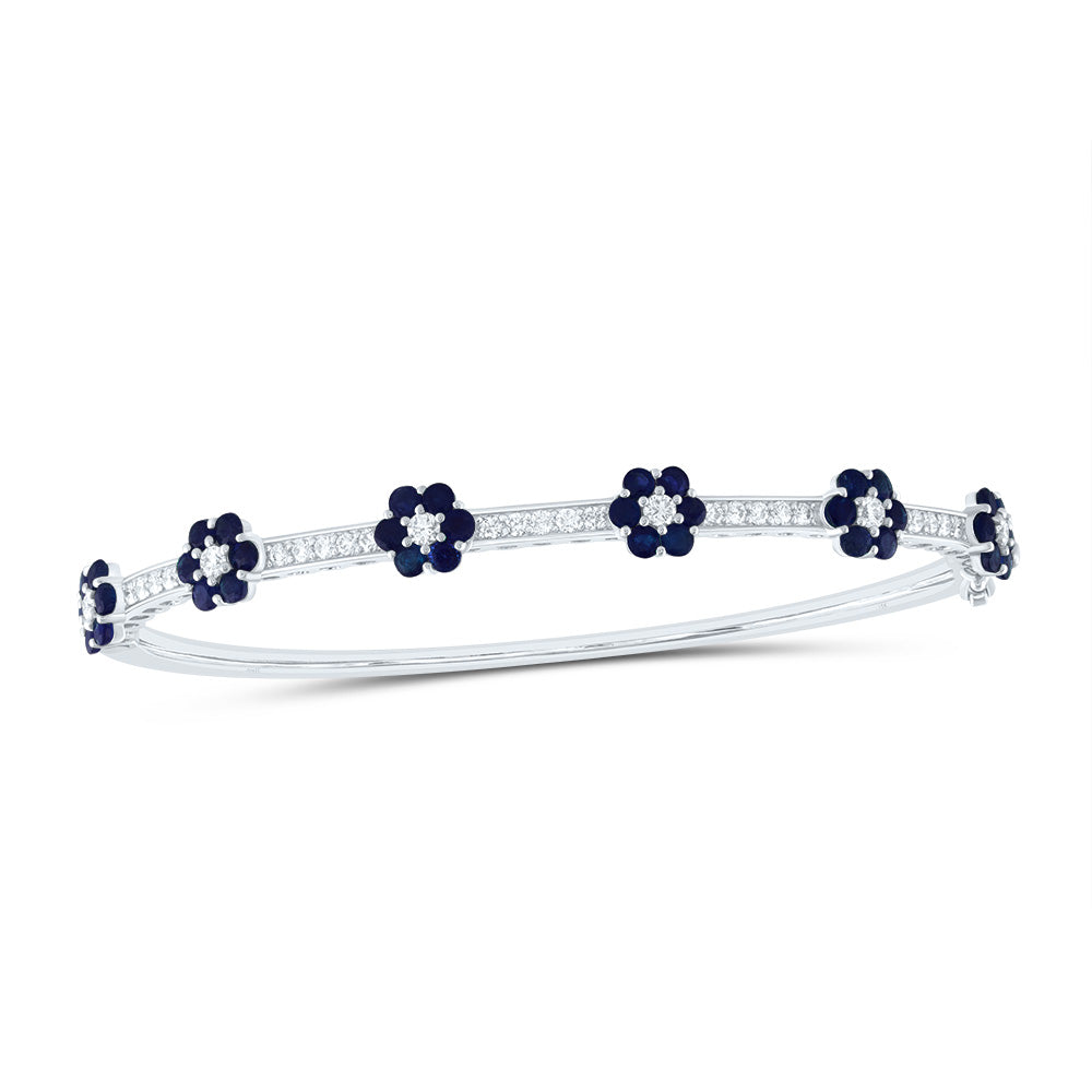 14kt White Gold F-H Diamond Flower Bangle 3/4 ctw