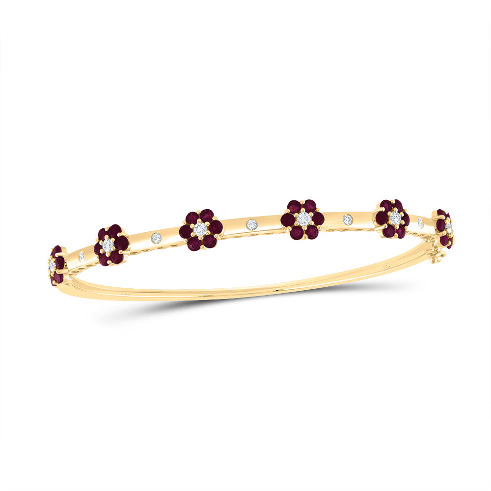 14kt Yellow Gold F-H Diamond Flower Bangle 3/8 ctw