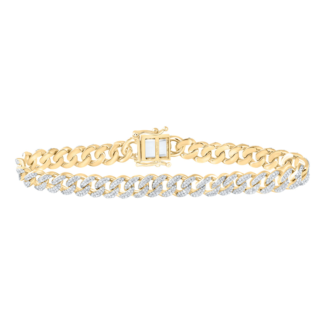 Yellow-tone Sterling Diamond Cuban Link Bracelet 2-3/4 ctw