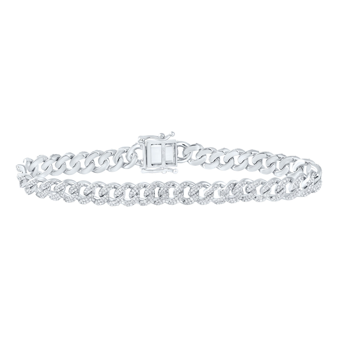Sterling Silver Diamond Cuban Link Bracelet 2-3/4 ctw
