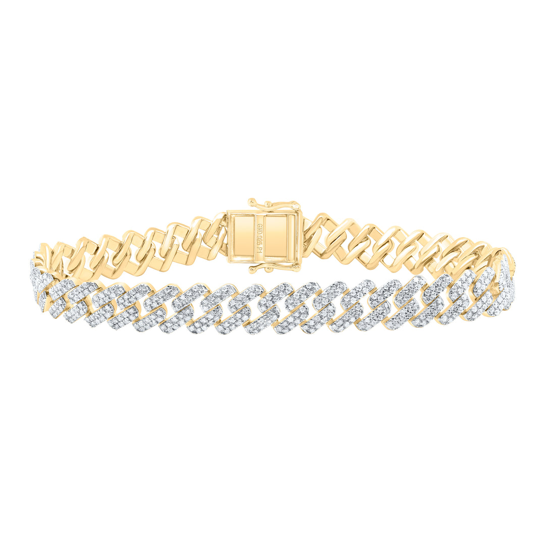 Yellow-tone Sterling Diamond Cuban Link Bracelet 3-1/4 ctw